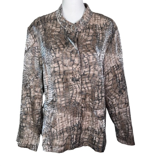 Chico's Jackets & Blazers - CHICO'S‎ 3 Women's XL Large Metallic Silver Taupe Crocodile Print Pleated Jacket